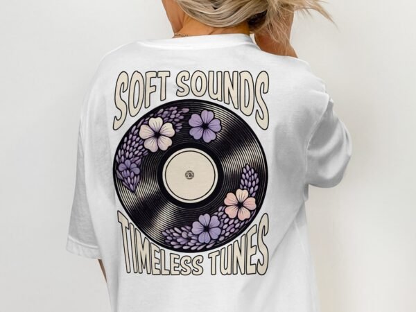 Schallplatte T-Shirt Musik Liebhaber Vinyl Zeitlose Melodien Platte Shirt Flanel Blumen T-Shirt Retro Vintage Akkorde Shirt Akustik Tee - Image 2