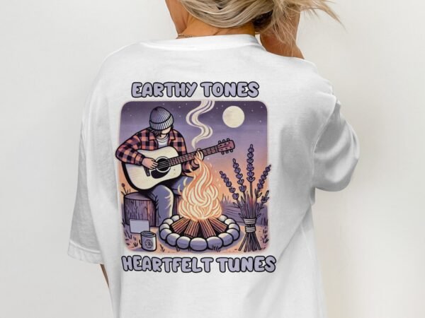 Musik T-Shirt Gitarren Design Flanell Look Lavendel Natur Mondschein Musiker Festival Boho Style Vintage Shirt Lagerfeuer Musikliebhaber Tee - Image 2