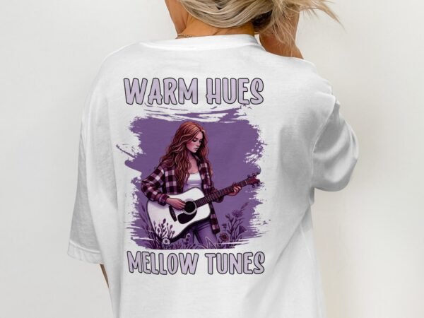 Musik T-Shirt Gitarren Design Flanell Look Lavendel Natur Indie Musikerin Festival Boho Style Vintage Shirt Lagerfeuer Musikliebhaber Tee - Image 2
