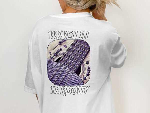 Musik T-Shirt Gitarre Lavendel Design Flanell Textur Gewebte Harmonie Musikliebhaber Vintage Shirt Boho Klang Natur Festival Lagerfeuer Tee - Image 2