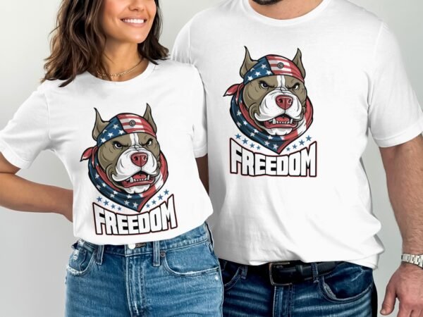 Freiheit Pitbull TShirt Bull USA 4 Juli Outfit Veteran Patrioten Look Freiheit Style Nationalstolz Flaggen Design Rot Weiß Blau Kämpfer Tee - Image 4