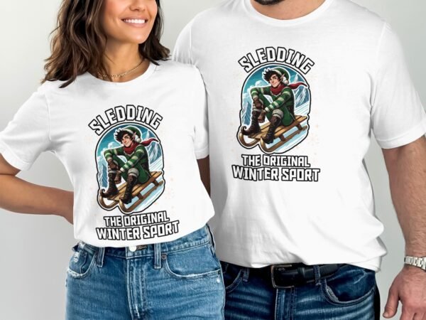 Lustiger Elfen-T-Shirt Retro-Schnee-Schlittenfahren Originales Wintersport-Design Weihnachten Kurzarm Urlaubsgeschenk - Image 4