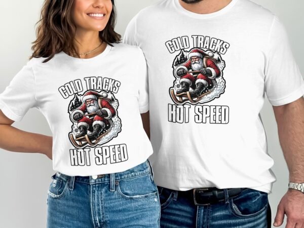 Weihnachtsmann Schlitten lustiges T-Shirt, Geschenkidee für Männer, Frauen, Kinder, cooler Weihnachtspullover, kalte Strecken heiße - Image 4