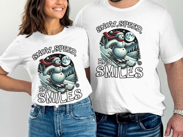 Snow Speed and Smiles T Shirt Vintage Snowman Sledding Graphic Tee Winter Holiday Gift Funny Snowman Shirt Outdoorsy - Image 4