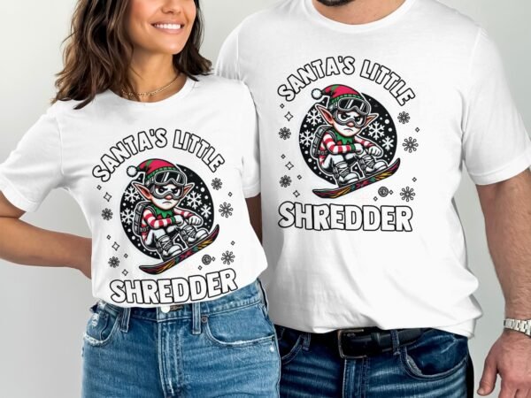 Santa's Little Shredder Christmas T Shirt, Funny Snowboarding Elf Tee, Kids Holiday Outfit, Xmas Snowboarder Shirt - Image 4