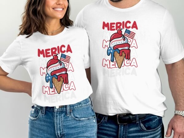 Nationalfeiertag T-Shirt USA 4 Juli Outfit Veteran Patrioten Look Freiheit Style Merica Rot Weiß Blau Eiscreme Design Freiheitsstatue Stolz - Image 4