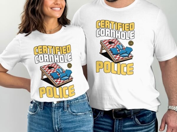 Cornhole Gartenspiel T-Shirt, Camping Freizeitspiel Shirt, Familien Sieger Outfit, Wurfsack Holzbrettspiel Tee, Sommer Outdoor-Spiel Polizei - Image 4