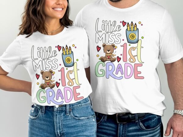 Kleine Miss 1 Klasse T-Shirt Abschied Kindergarten Schulanfänger Erstklässler Mädchen Geschenkidee Schulkind Schulanfänger Teddybär Set - Image 4