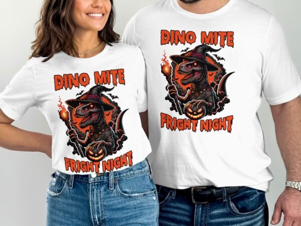 Scary Dinosaur Halloween T-Shirt, Spooky T-Rex Tee, Fun Magic Costume Dino Shirt, Hunter Witch Hour Madness Top, Trick-Or-Treat Night Party - Image 4