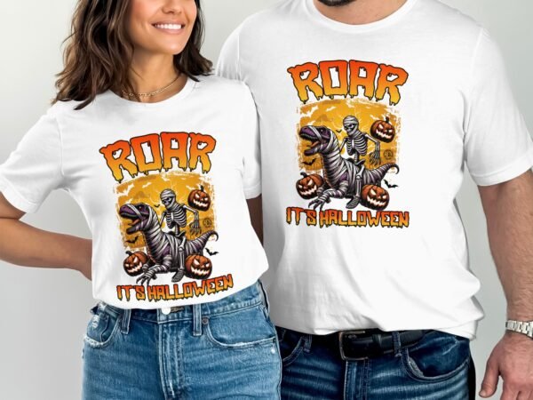 Scary Dinosaur Halloween T-Shirt, Spooky T-Rex Tee, Fun Magic Costume Dino Shirt, Hunter Witch Hour Madness Top, Trick-Or-Treat Night Party - Image 4