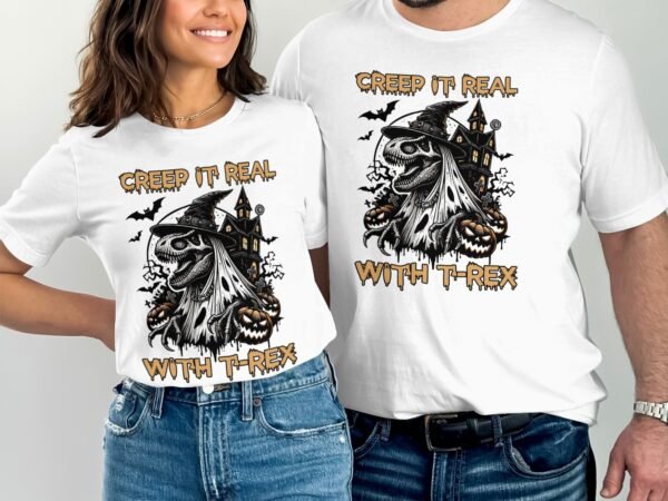 Scary Dinosaur Halloween T-Shirt, Spooky T-Rex Tee, Fun Magic Costume Dino Shirt, Hunter Witch Hour Madness Top, Trick-Or-Treat Night Party - Image 4