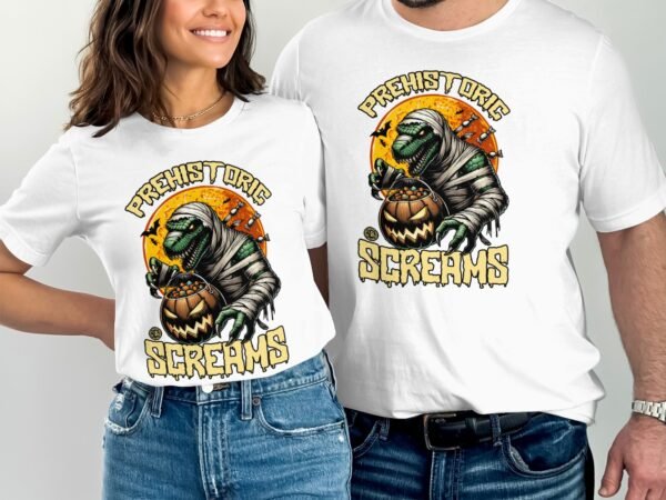 Scary Dinosaur Halloween T-Shirt, Spooky T-Rex Tee, Fun Magic Costume Dino Shirt, Hunter Witch Hour Madness Top, Trick-Or-Treat Night Party - Image 4