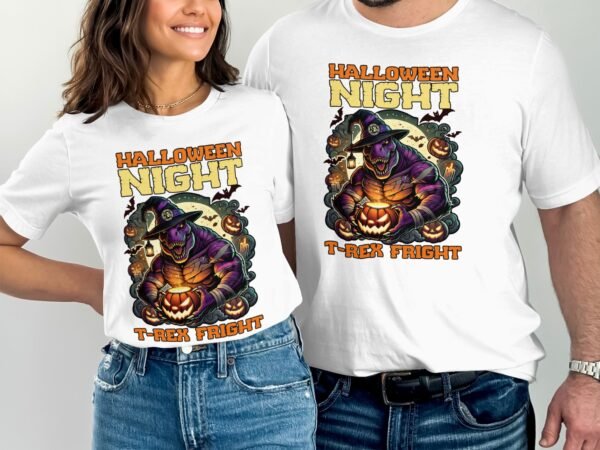 Scary Dinosaur Halloween T-Shirt, Spooky T-Rex Tee, Fun Magic Costume Dino Shirt, Hunter Witch Hour Madness Top, Trick-Or-Treat Night Party - Image 4
