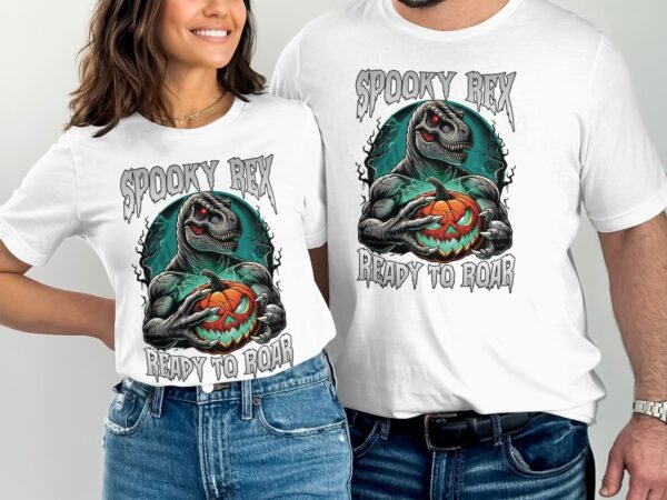 Scary Dinosaur Halloween T-Shirt, Spooky T-Rex Tee, Fun Magic Costume Dino Shirt, Hunter Witch Hour Madness Top, Trick-Or-Treat Night Party - Image 4