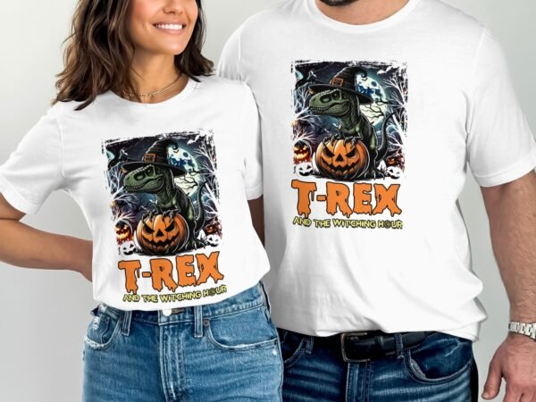 Scary Dinosaur Halloween T-Shirt, Spooky T-Rex Tee, Fun Magic Costume Dino Shirt, Hunter Witch Hour Madness Top, Trick-Or-Treat Night Party - Image 4