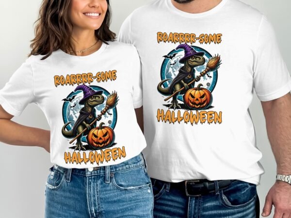 Scary Dinosaur Halloween T-Shirt, Spooky T-Rex Tee, Fun Magic Costume Dino Shirt, Hunter Witch Hour Madness Top, Trick-Or-Treat Night Party - Image 4