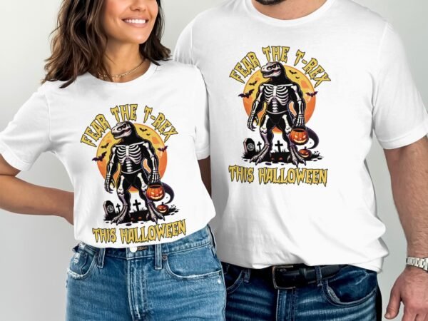 Scary Dinosaur Halloween T-Shirt, Spooky T-Rex Tee, Fun Magic Costume Dino Shirt, Hunter Witch Hour Madness Top, Trick-Or-Treat Night Party - Image 4
