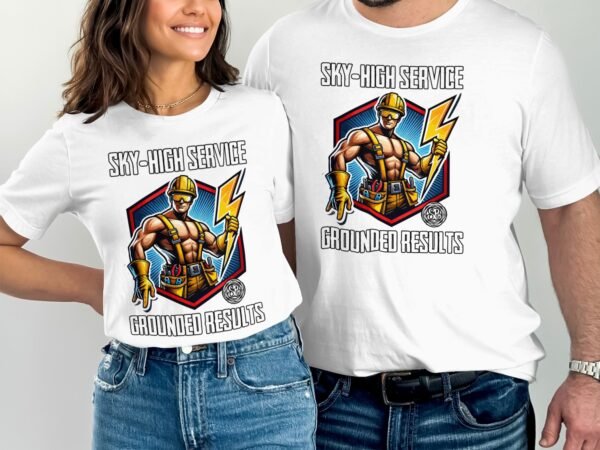 Electrician T-Shirt, Sky-High Service Grounded Results, Gift for Electricians, Unique Graphic Tee, Funny Electrician Shirt - Image 4