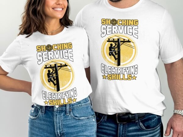 Shocking Service T-Shirt, Electrifying Skills Graphic Tee, Electrician Themed Shirt, Unique Lineman Tee, Powerline Worker Gift - Image 4