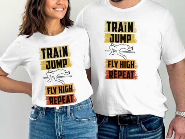 Lustiges T-Shirt fuer Sportliebhaber, Coole Geschenkidee fuer Turntrainer, Trainiere Springe Fliege Wiederholen Design - Image 4