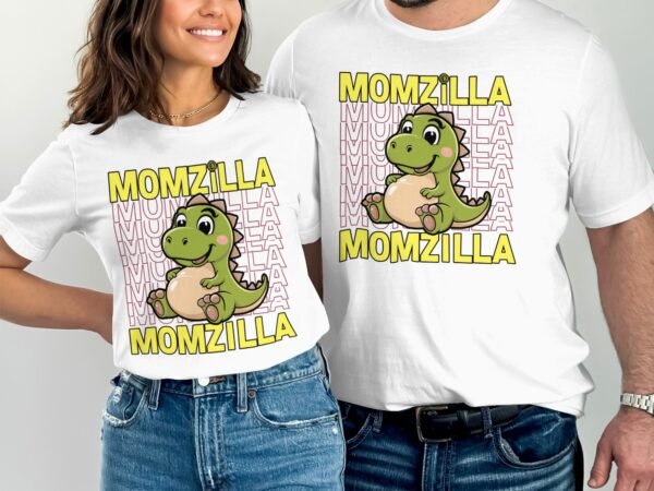 Momzilla Pregasaurus Mama Shirt Schwangerschaft Niedliches Cartoon Dino T-Shirt Schwangere Mutter Kleidung Babybauch Outfit Familie - Image 4