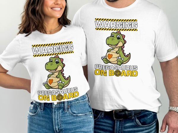 Dino T-Shirt Schwangerschaft Ankündigung Pregasaurus Look Eltern in Erwartung Baby Unterwegs Shirt Schwangere Babyparty Vibes Tee - Image 4