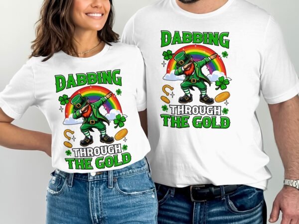 Lustiger Irscher Tanz Dabbing Kobold Regenbogen Gold T-Shirt Irisches St Patricks Day Kleeblatt Glück Tee Party Festival Volkstanz Shirt - Image 4