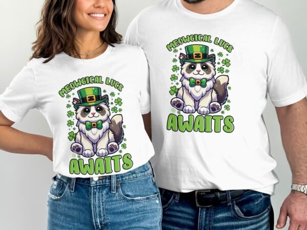 Lustige Katze T-Shirt Meow Glück Shirt St. Patricks Day Lieblingskatze Shirt Irland Festival Grafik T Shirt Glücksklee Katzenfreund Shirt - Image 4