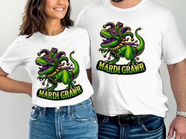 Saint Paddy Dinosaurier Mardi Gras Shirt Karneval Dinosaurier Design Mardi Grawr T-Rex Grafik Faschings Glücksbringer Shirt Kleblätter - Image 4