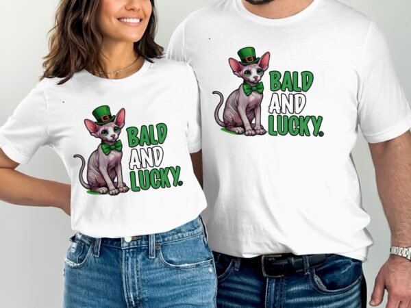Spyhnx Katze St. Paddy T-Shirt Nackte Katze mit Hut und Schleife St. Patricks Day Shirt Katzenliebhaber Glück Irisches Festival Tee - Image 4
