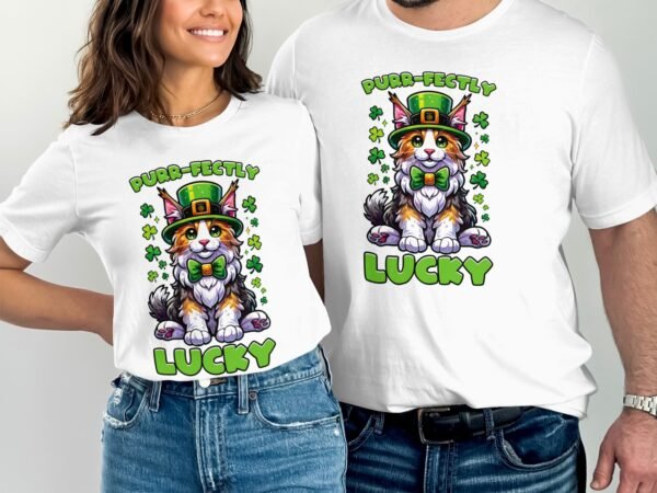 Lustiges St. Patricks Day T-Shirt, Purr-fectly Lucky Katze, Niedliches Tiermotiv für Katzenliebhaber, Geschenk für Irland-Fans - Image 4