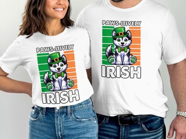 Lustiger St. Patricks Day Hund Katze Geschenk, Niedliches Irisches Tier Tshirt, Paws-itively Irish Shirt, Lustige Irish T-Shirt - Image 4