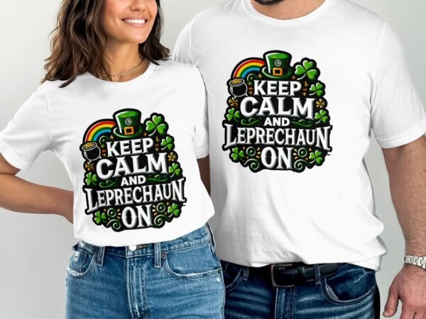 Lustige Leprechaun Design T-Shirt, Irisches Kleeblatt und Regenbogen, Halte Ruhe und trage ein Leprechaun Shirt - Image 4