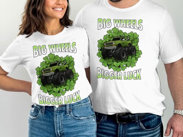 Monster Truck Shirt, Big Wheels Bigger Luck T-Shirt, Lucky Monster Truck Tee, Clover Monster Truck Shirt, St. Patrick's Day Tee - Image 4