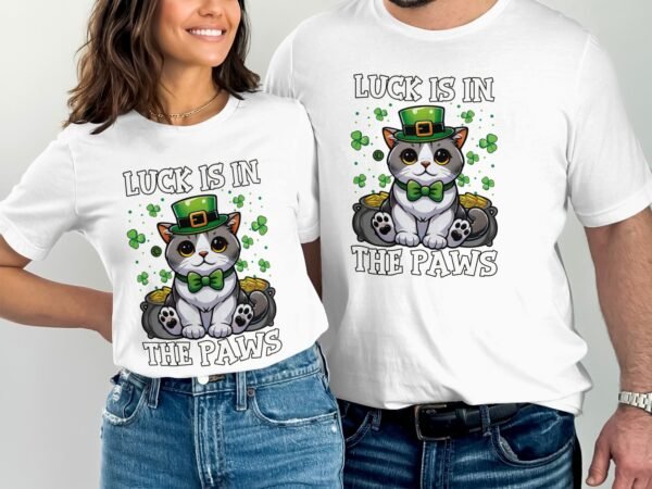 Lustiges St. Patricks Day Katze, Glück ist in den Pfoten T-Shirt, Niedliche Katzengrafik, Tierliebhaber Geschenkidee, Lustiges Herren und - Image 4