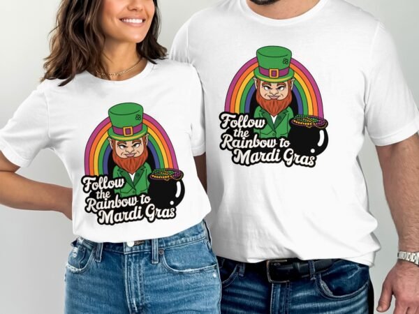 Lustiges St. Patrick's Day und Mardi Gras Shirt, Follow the Rainbow T Shirt, Irischer Kobold Karnevals Shirt, Geschenkidee - Image 4