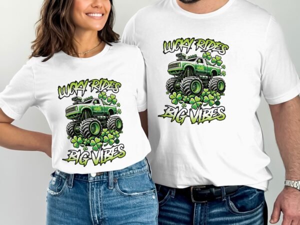 St. Patricks Day und Mardi Gras T-Shirt, Coole Fahrzeug Grafik, Lustiges Glücksbringer Design, Bunte Kleeblatt Motive, Monster Truck Fan - Image 4