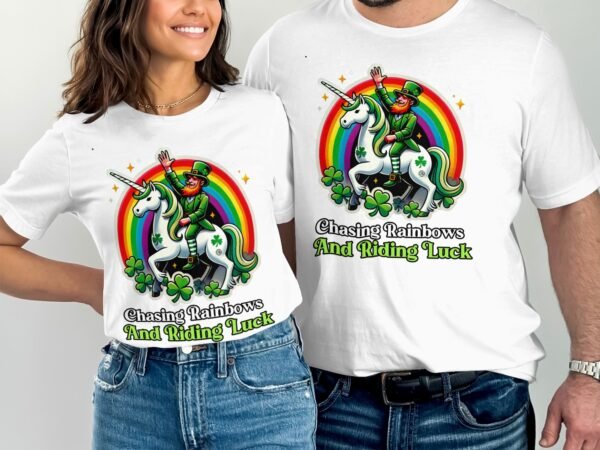 Lustiger Leprechaun Einhorn Reiten T-Shirt, Regenbogen Chasing Einhorn, Glück Reiten Shirt, Irland festliches Shirt, Vintage Irland - Image 4