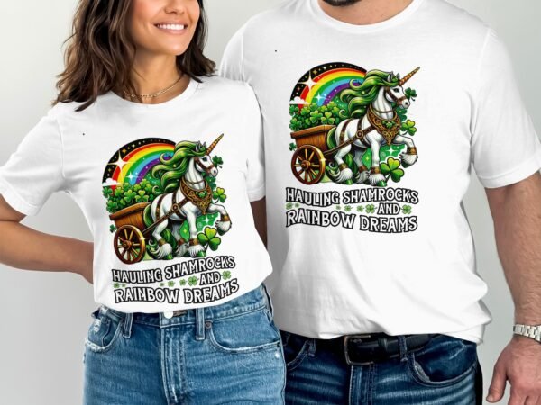 Magisches Einhorn T-Shirt, Irisches Einhorn Print, Hauling Shamrocks, Regenbogenträume Design, St. Patricks Day Shirt, Geschenkidee - Image 4