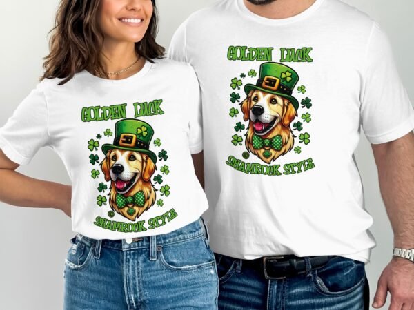 Lustiger St. Patricks Day TShirt, Hund mit Kleeblatt Hut, Goldener Hund mit Kleeblatt, Shamrock Style TShirt, Irischer Feiertag - Image 4
