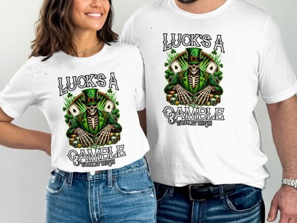 St. Patricks Day Poker T-Shirt, Gruseliges Skelett Casino Design, Glücks Tag für Pokerliebhaber, Spielkarten T-Shirt, Lustiges Glücksspiel - Image 4