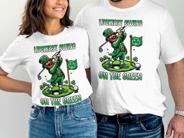 Glücklichster Schwung auf dem Grün, Lustiges Golf T-Shirt, St. Patrick's Day Geschenk Tee, Irisches Golfspiel, Shamrock Golf Shirt - Image 3