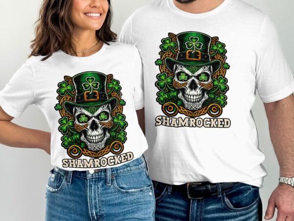 Lustiger Saint Patricks Day Totenkopf T-Shirt, Schamrock Schädel Design, Irland Glück Klee Tee, Vintage Irischer Feiertag Oberteil - Image 3
