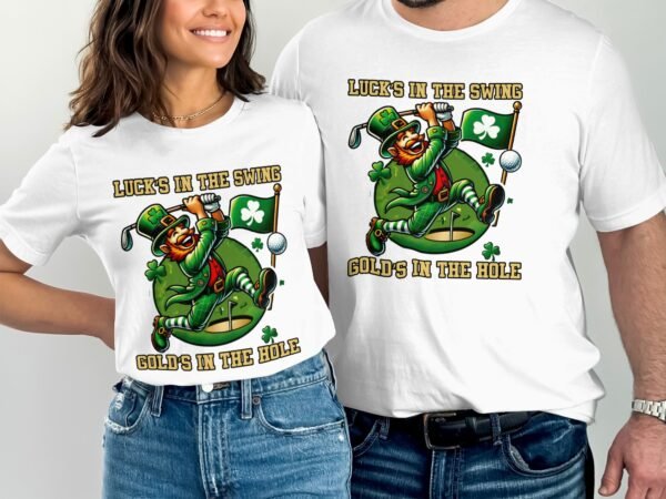 Lustiges Golf T-Shirt St. Patrick's Day Design fuer Golfer, Glueck beim Swing Gold im Loch, Cooles Golf Geschenk Motiv - Image 3
