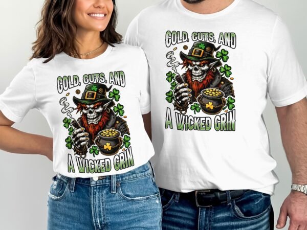 Cool Leprechaun Smoking T-Shirt, St Patrick's Day Graphic Tee, Gold Coins Design, Irish Festival Shirt, Wicked Grin Clothing, Shamrock Art - Image 3
