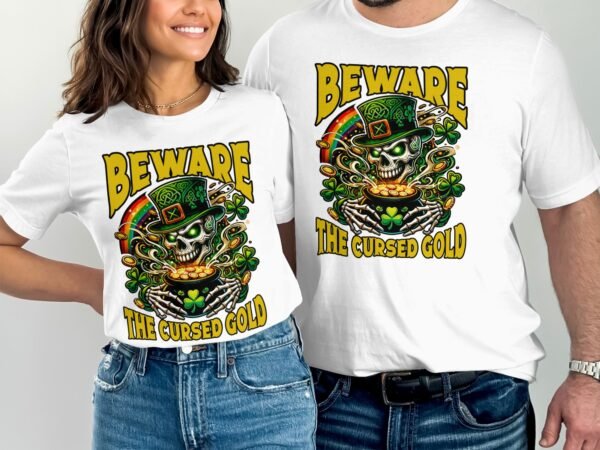Achtung Verfluchtes Gold St. Patrick's Day Design Lustiges Totenkopf-Shirt Geschenkidee für Feier Kleeblatt Grafiken - Image 3