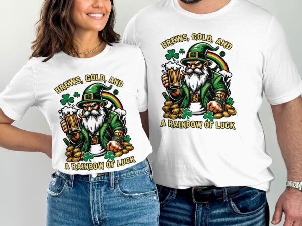 Brews Gold and a Rainbow of Luck T-Shirt, Funny St Patrick's Day Shirt, Beer Drinking Irish Leprechaun Graphic Tee, Holiday Gift - Image 3