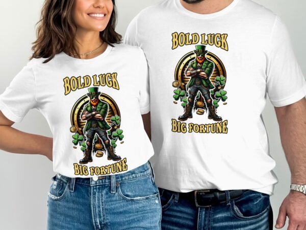 Bold Luck Big Fortune T-Shirt, Herren T-Shirt mit irischem Design, Lustige Glückskleeblatt Grafik, Glückstheme Shirt - Image 3