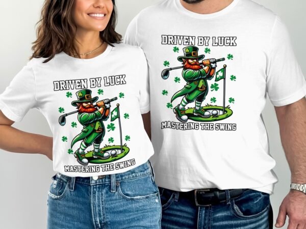 St. Patricks Day Golf Shirt, Golfing Leprechaun Tee, Driven by Luck Shirt, Masters Swing Tee, Irish Golf Humor Tshirt - Image 3