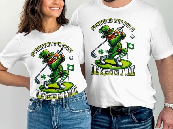 Lustiges St. Patricks Day Golf T-Shirt, Swinging For Gold, Ein Golf nach dem anderen, Geschenk für Golfer, Irisches Golf Shirt - Image 3